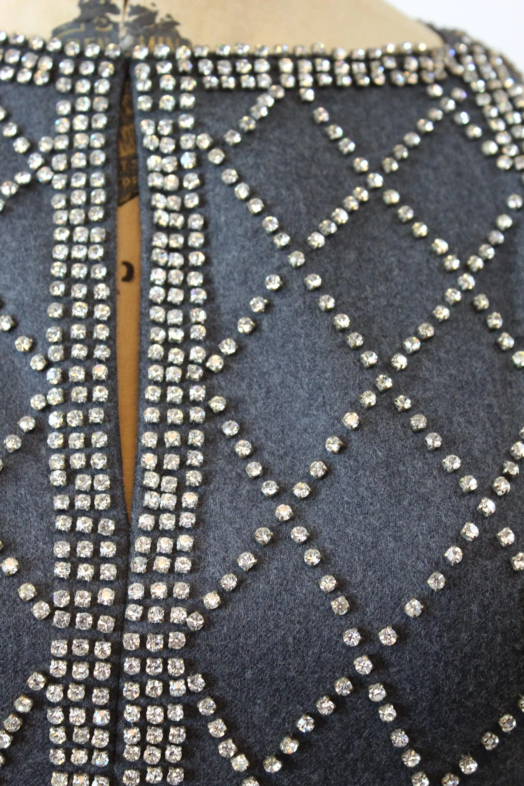 1960s RHINESTONE gray wool dress xxs | new fall winter