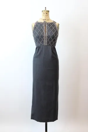 1960s RHINESTONE gray wool dress xxs | new fall winter