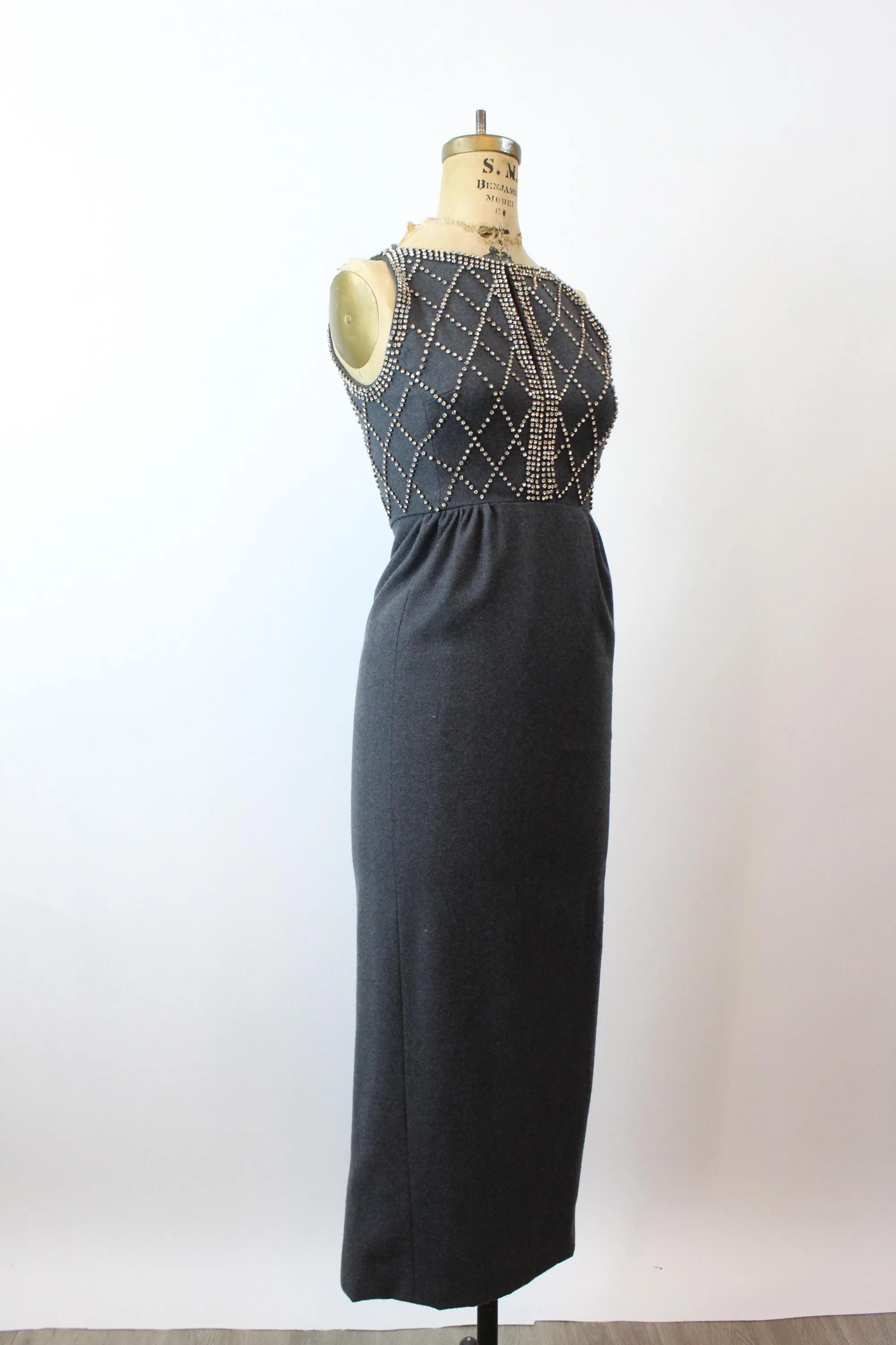 1960s RHINESTONE gray wool dress xxs | new fall winter