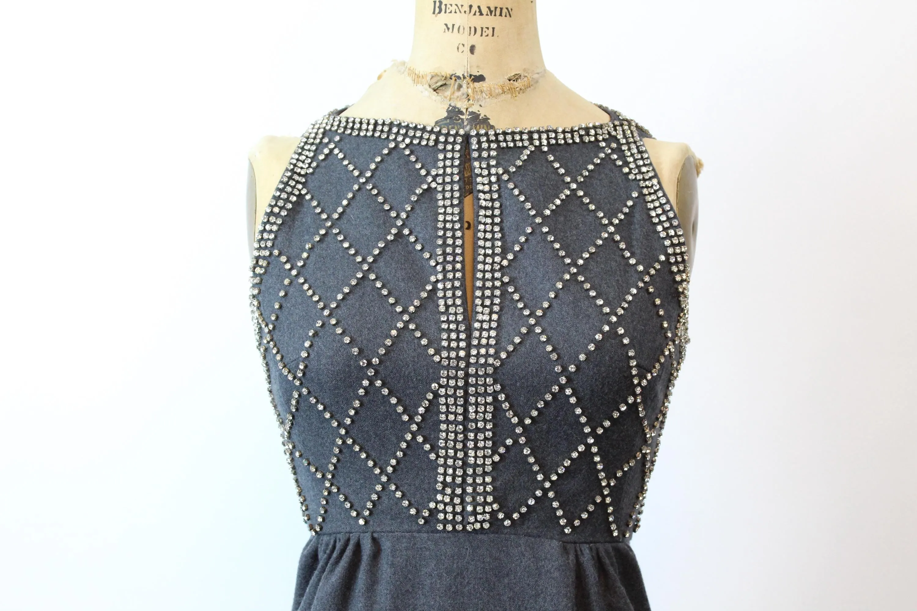 1960s RHINESTONE gray wool dress xxs | new fall winter