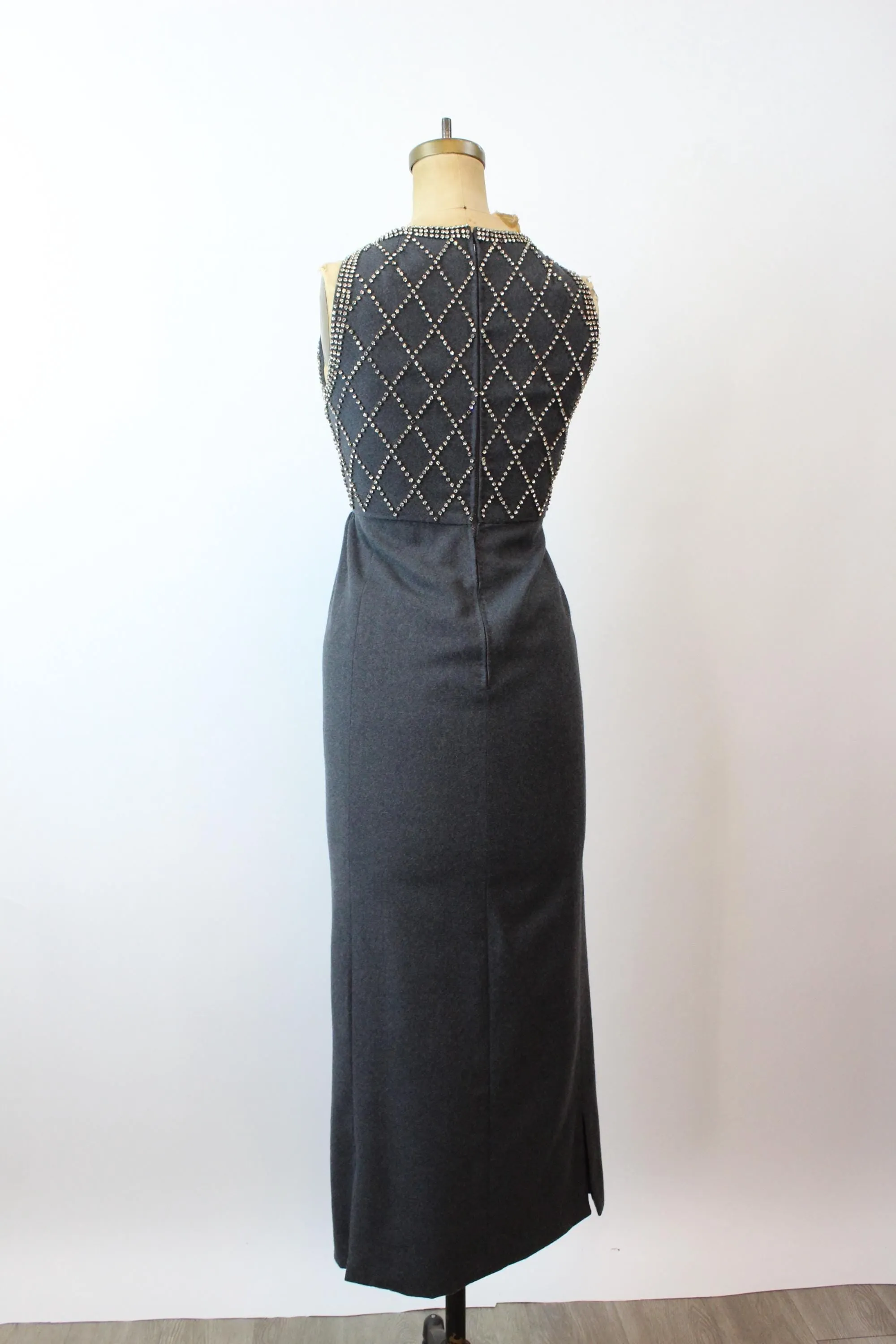 1960s RHINESTONE gray wool dress xxs | new fall winter
