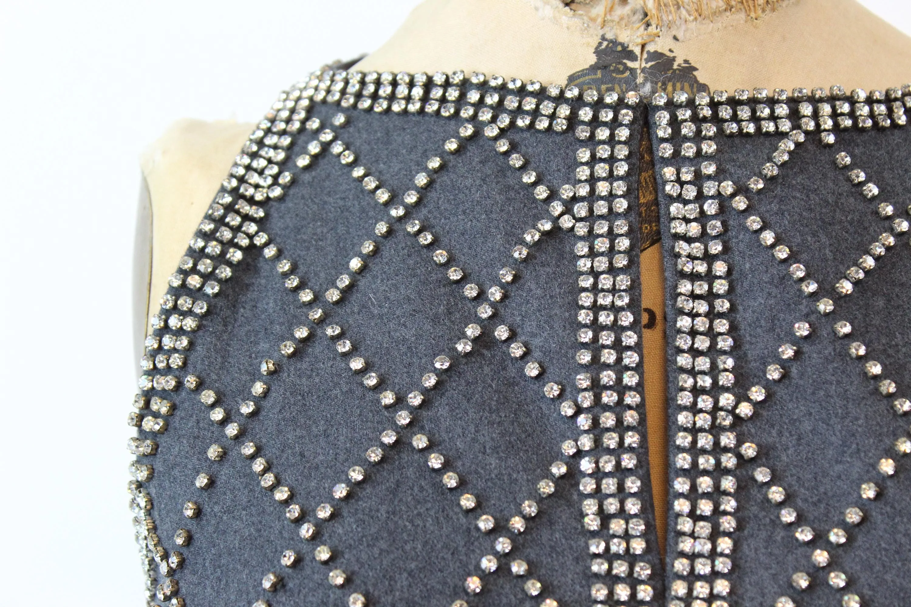 1960s RHINESTONE gray wool dress xxs | new fall winter