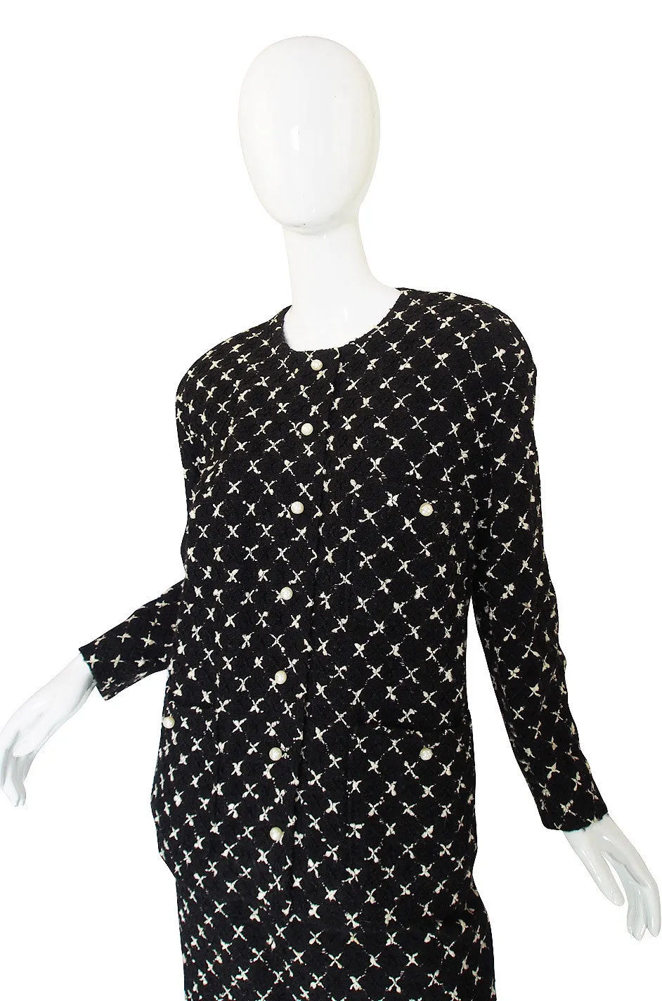 1980s Pearl Button Chanel Larger Boucle Suit