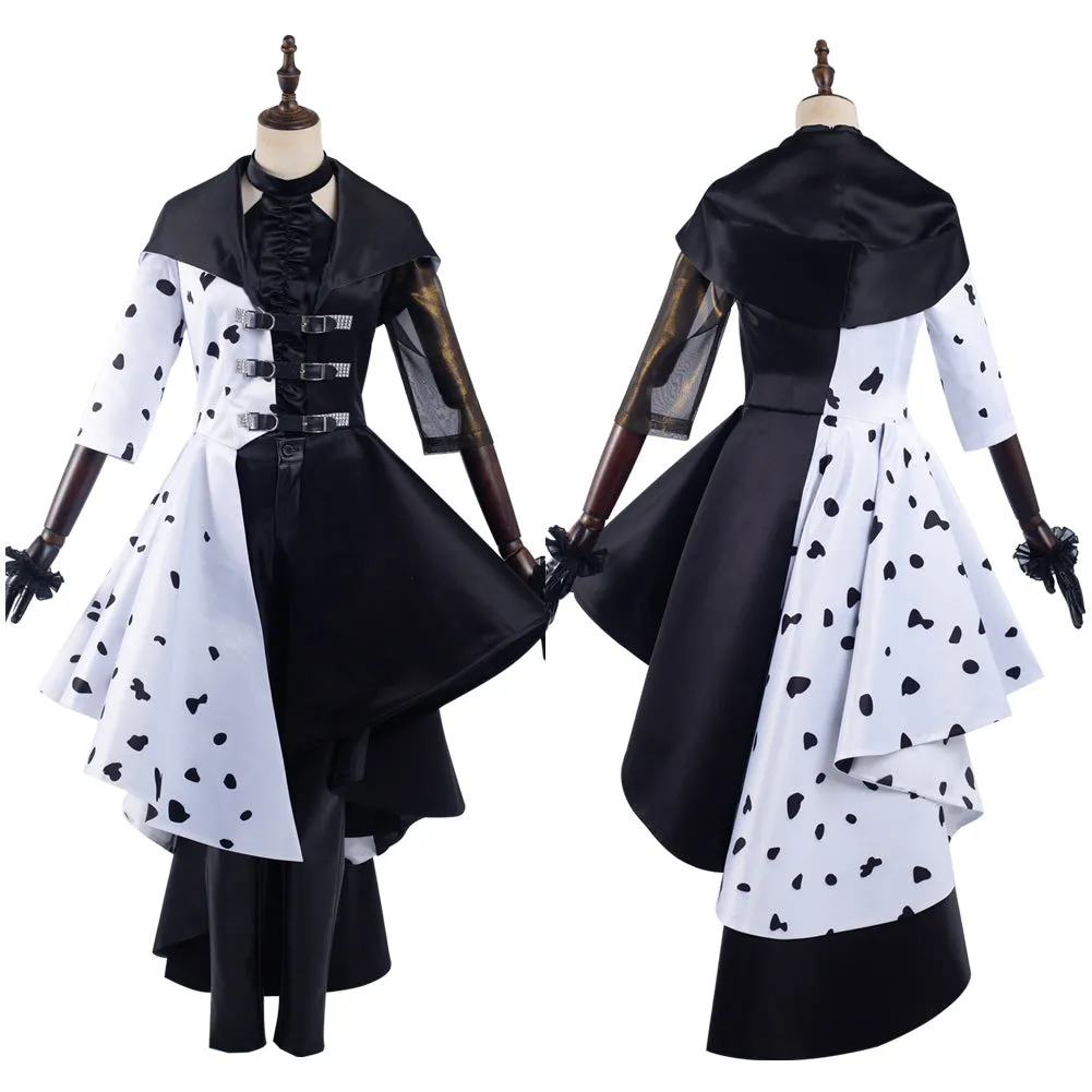 2021 Movie Cruella Cruella de Vil Cosplay Costume Dress Outfits Halloween Carnival Suit