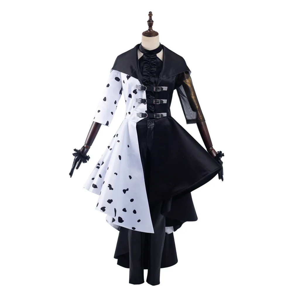 2021 Movie Cruella Cruella de Vil Cosplay Costume Dress Outfits Halloween Carnival Suit
