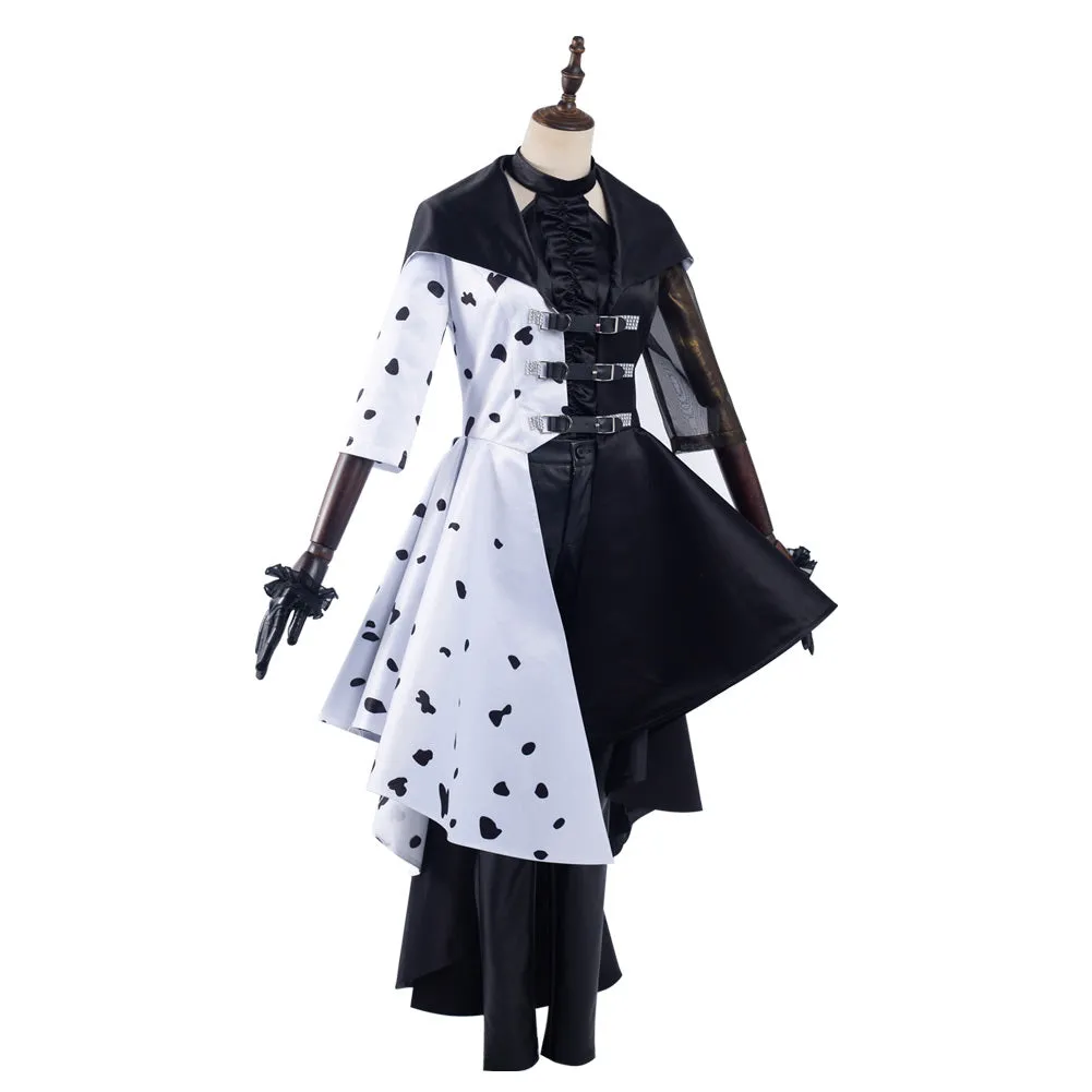 2021 Movie Cruella Cruella de Vil Cosplay Costume Dress Outfits Halloween Carnival Suit