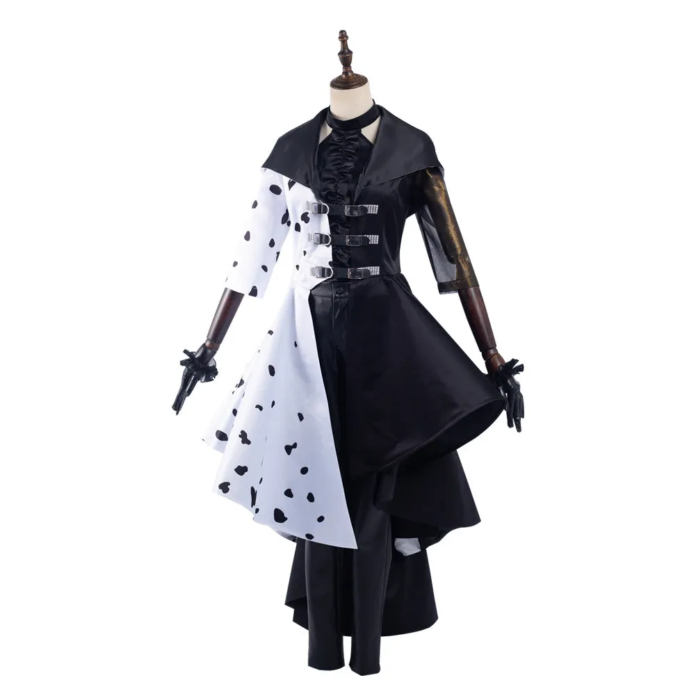 2021 Movie Cruella Cruella de Vil Cosplay Costume Dress Outfits Halloween Carnival Suit