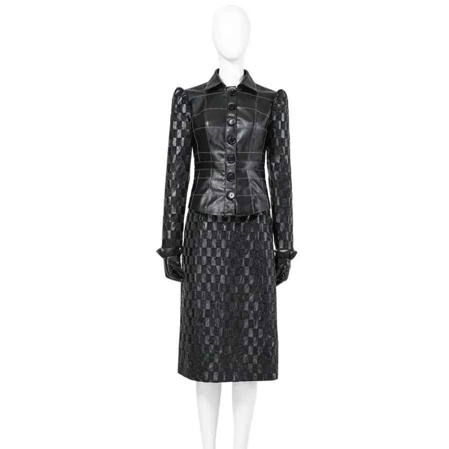 2021 Movie Cruella Estella Cruella de Vil Black Leather Outfits Cosplay Costume C00544