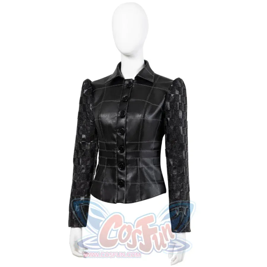 2021 Movie Cruella Estella Cruella de Vil Black Leather Outfits Cosplay Costume C00544