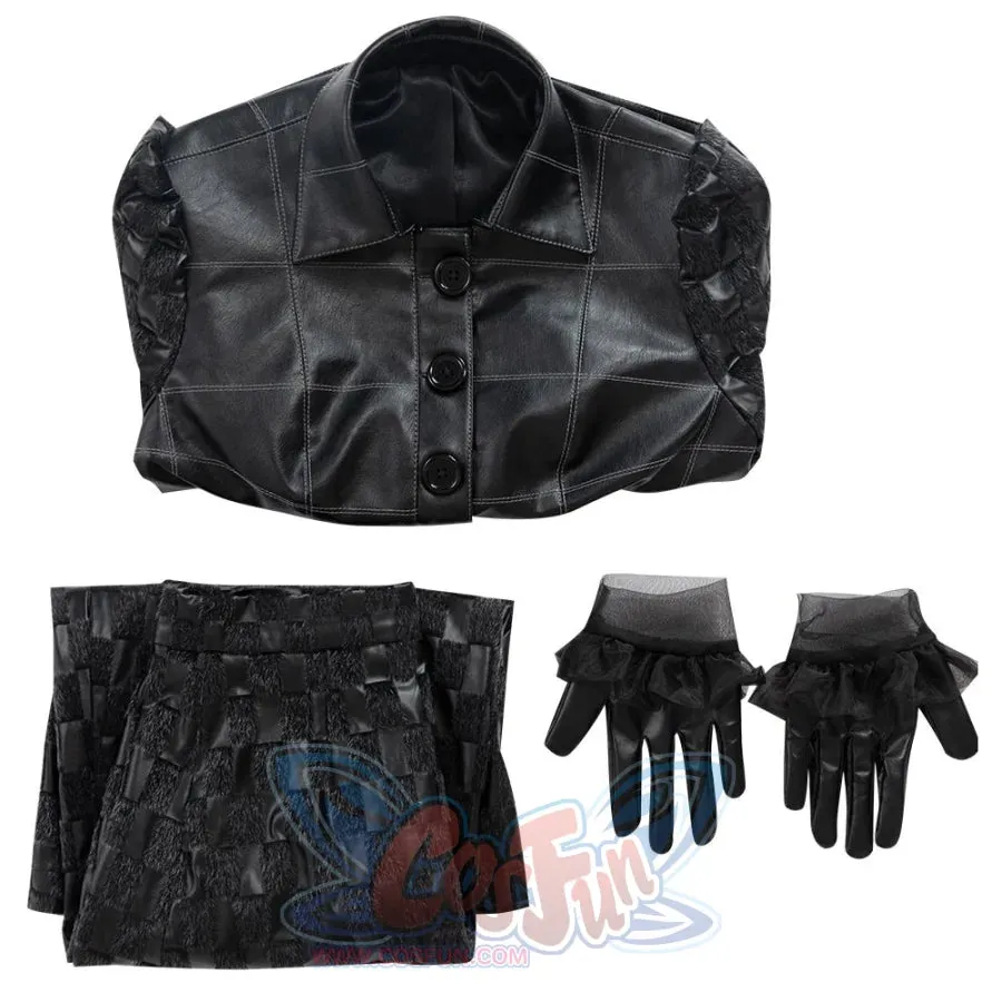 2021 Movie Cruella Estella Cruella de Vil Black Leather Outfits Cosplay Costume C00544