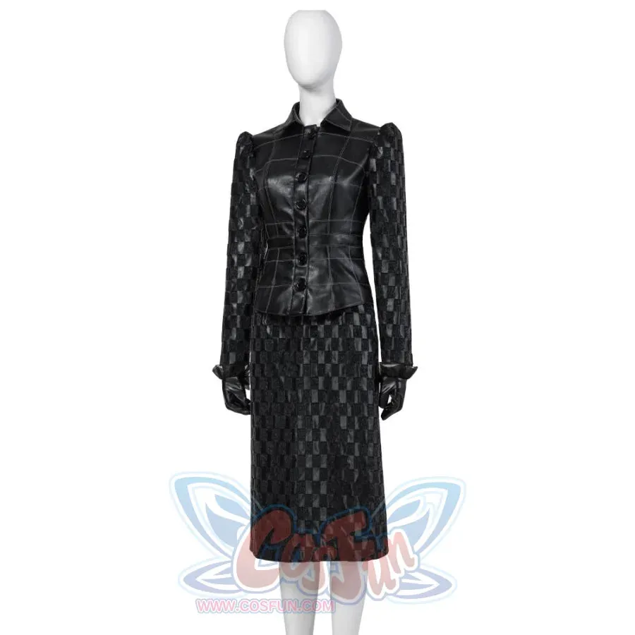 2021 Movie Cruella Estella Cruella de Vil Black Leather Outfits Cosplay Costume C00544