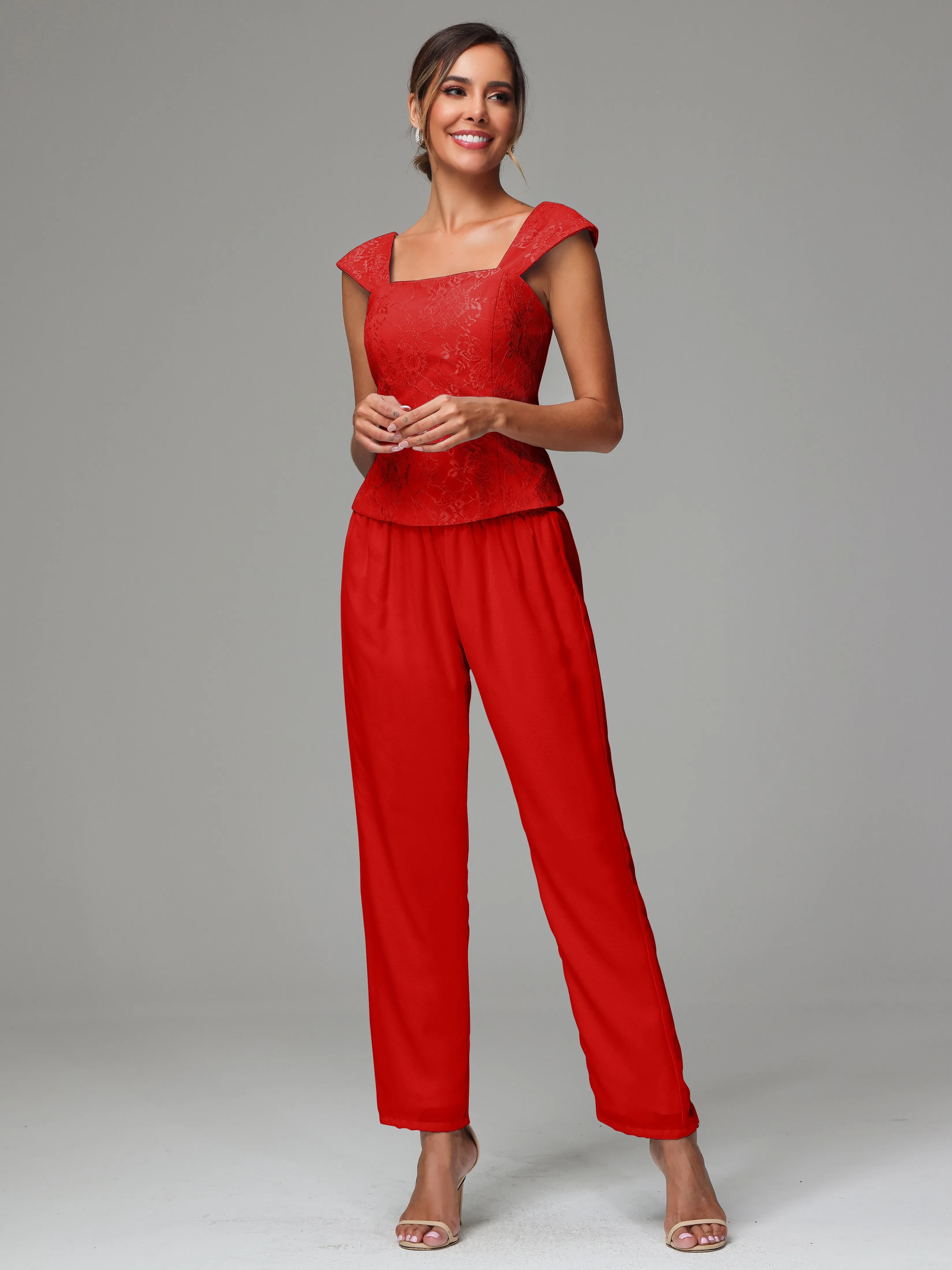 3 Pieces Chiffon Lace Long Sleeves Mother Of The Bride Dress Pants Suits