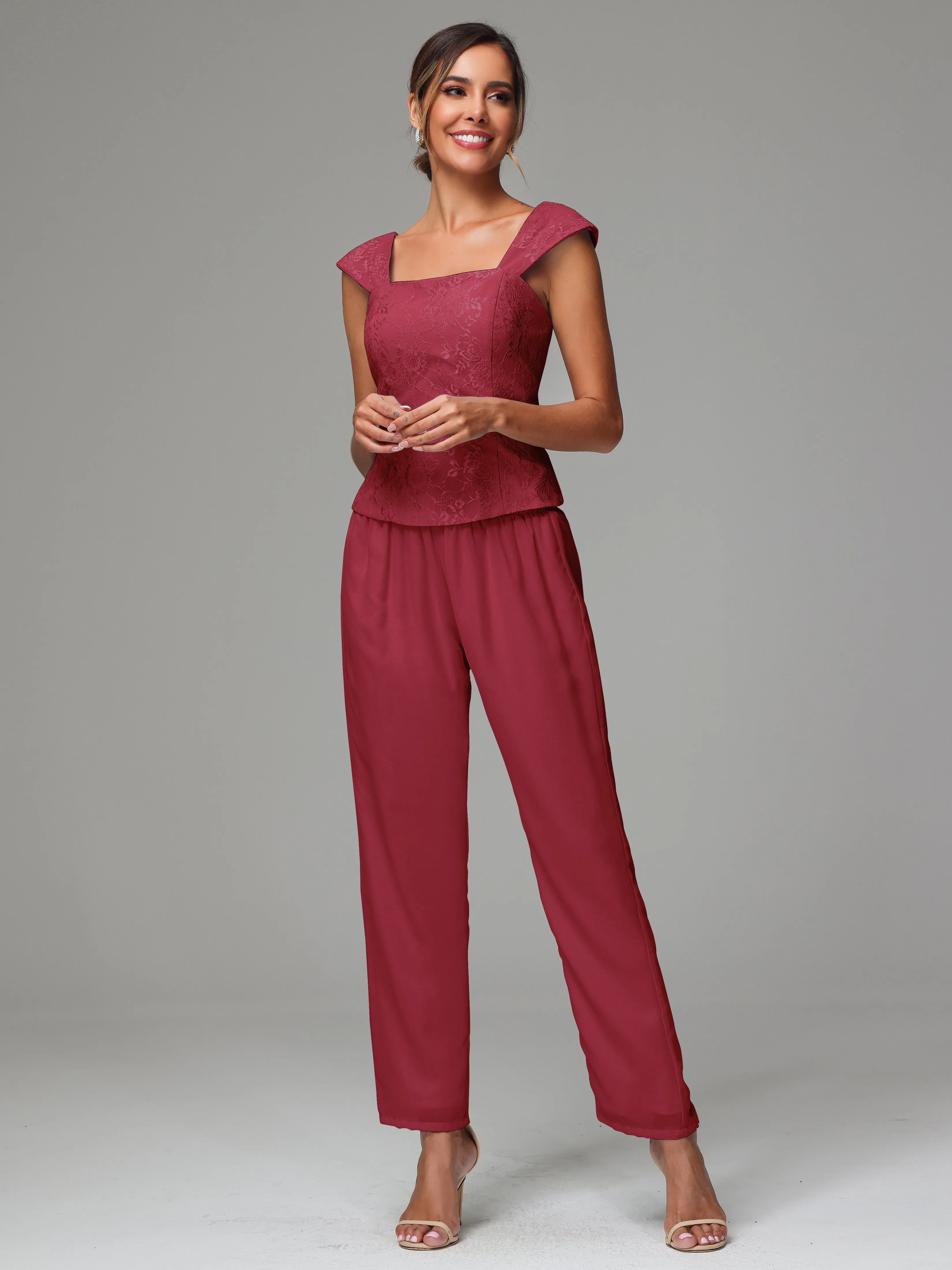 3 Pieces Chiffon Lace Long Sleeves Mother Of The Bride Dress Pants Suits