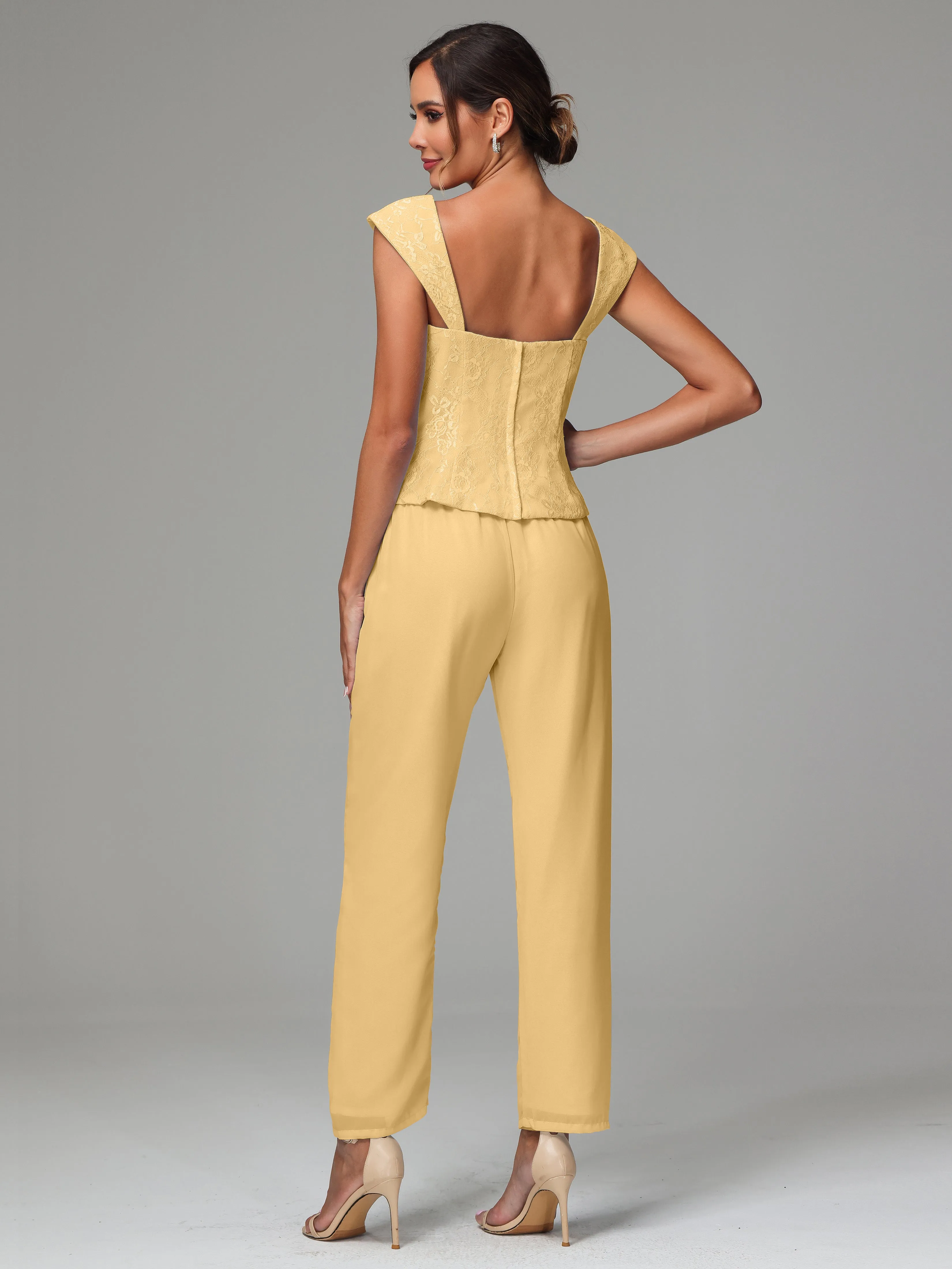 3 Pieces Chiffon Lace Long Sleeves Mother Of The Bride Dress Pants Suits