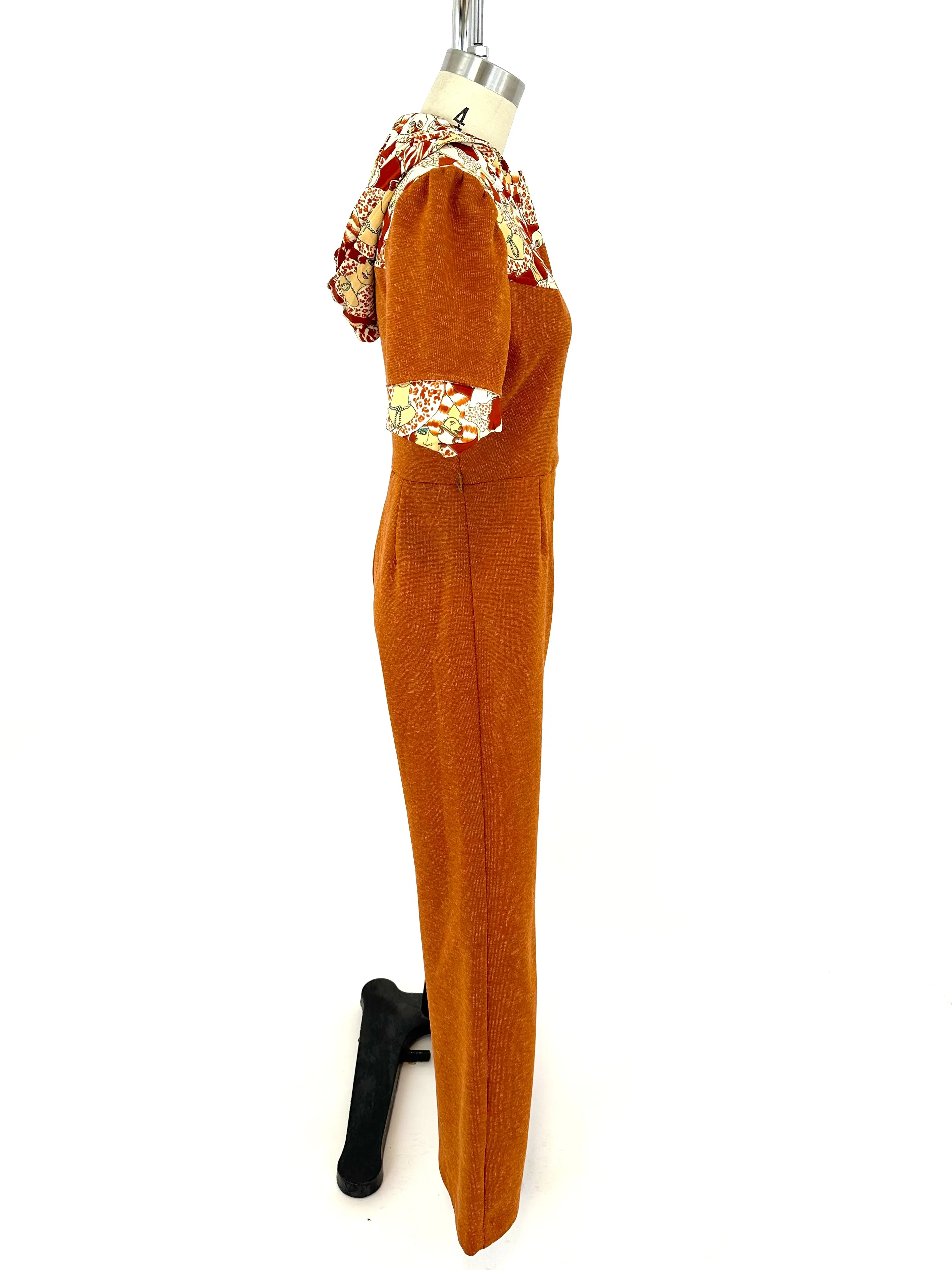 70s Novelty Print Hooded Jumpsuit