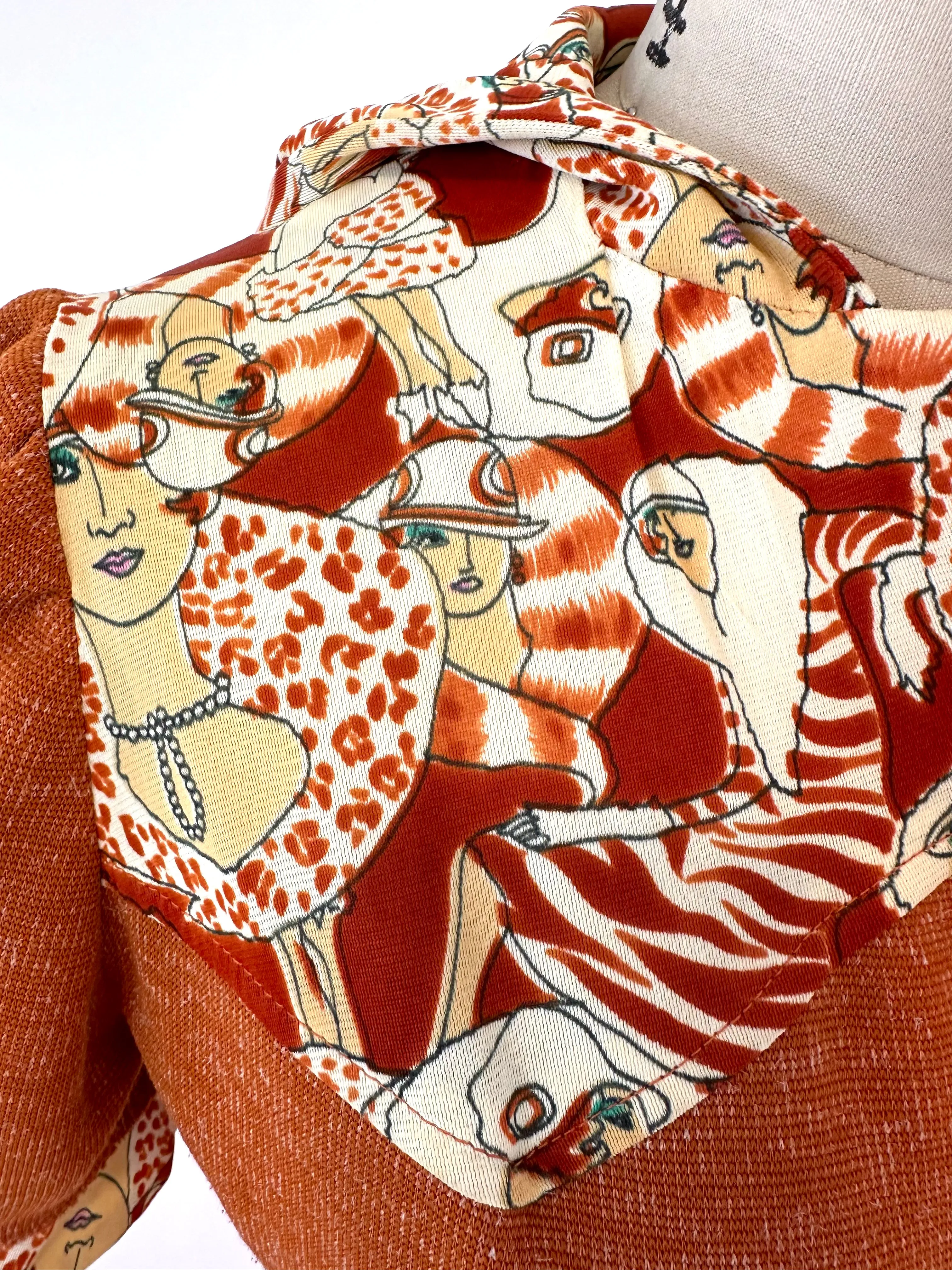 70s Novelty Print Hooded Jumpsuit