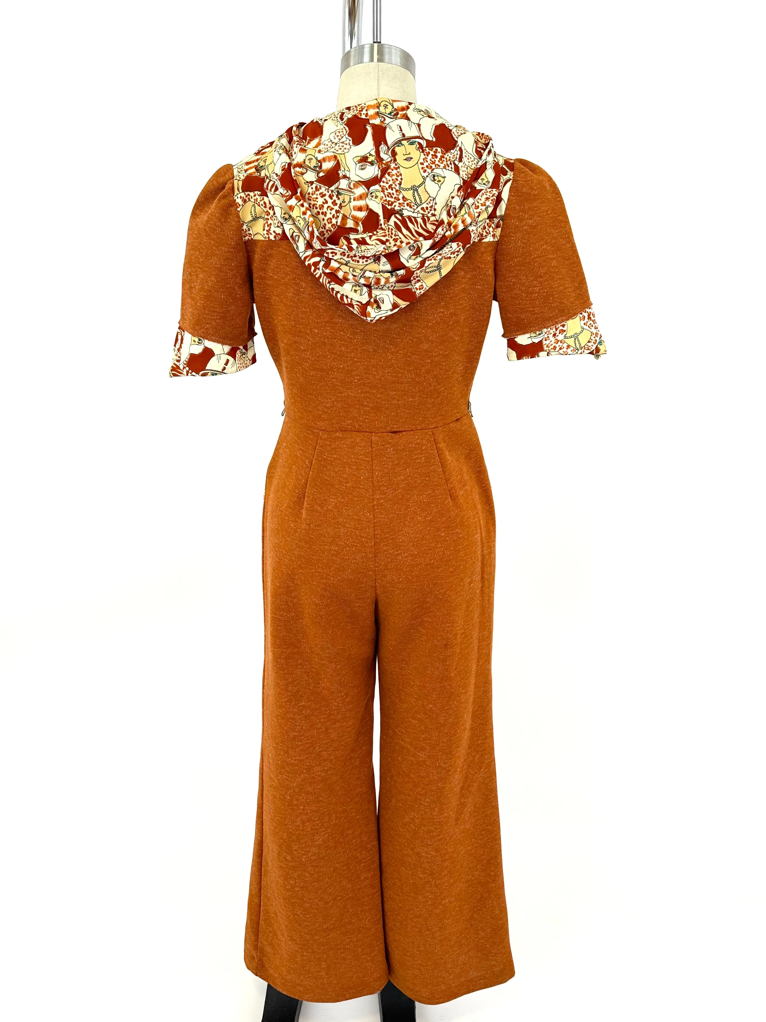 70s Novelty Print Hooded Jumpsuit
