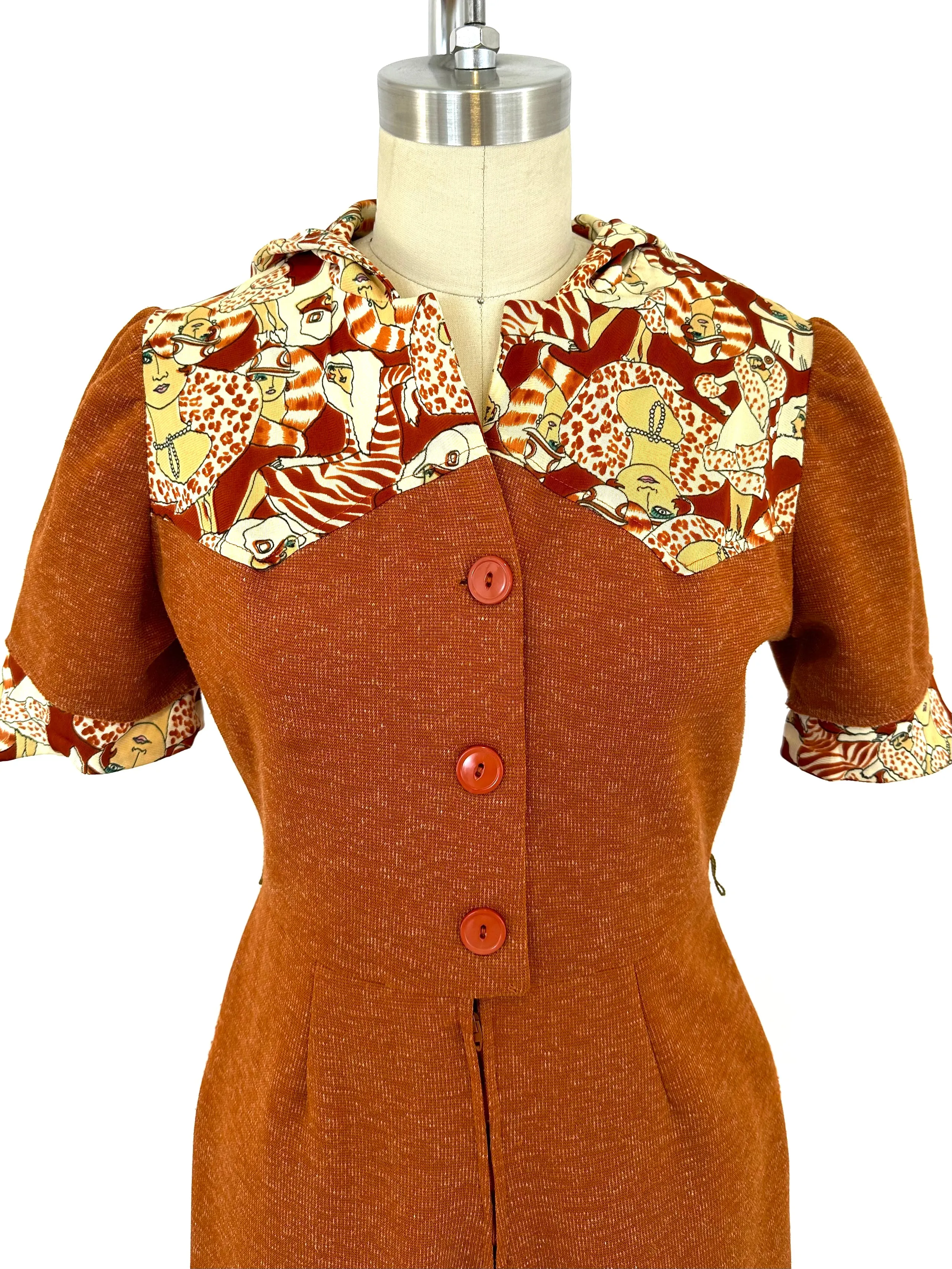 70s Novelty Print Hooded Jumpsuit