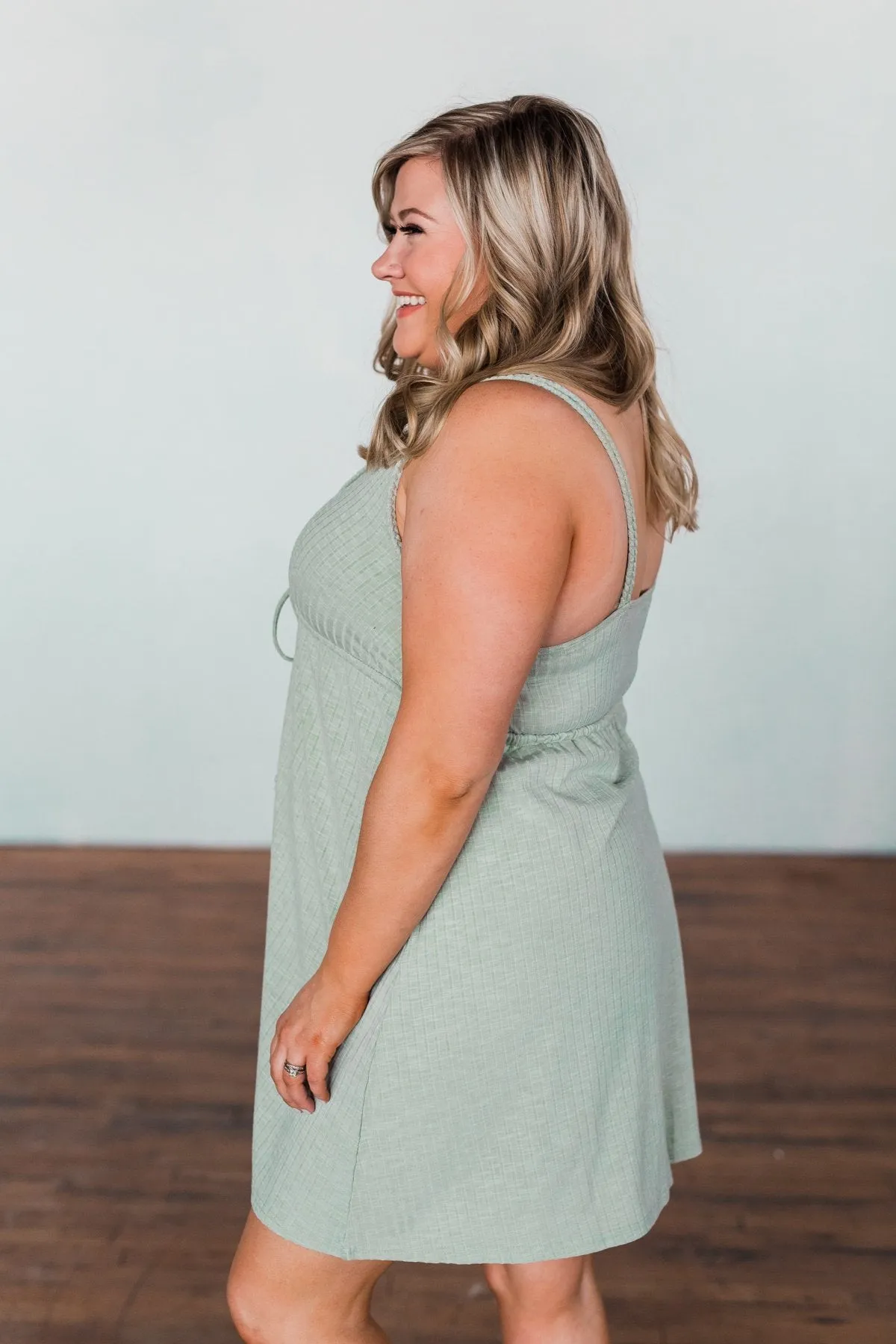 A Little Too Late V-Neck Dress- Sage