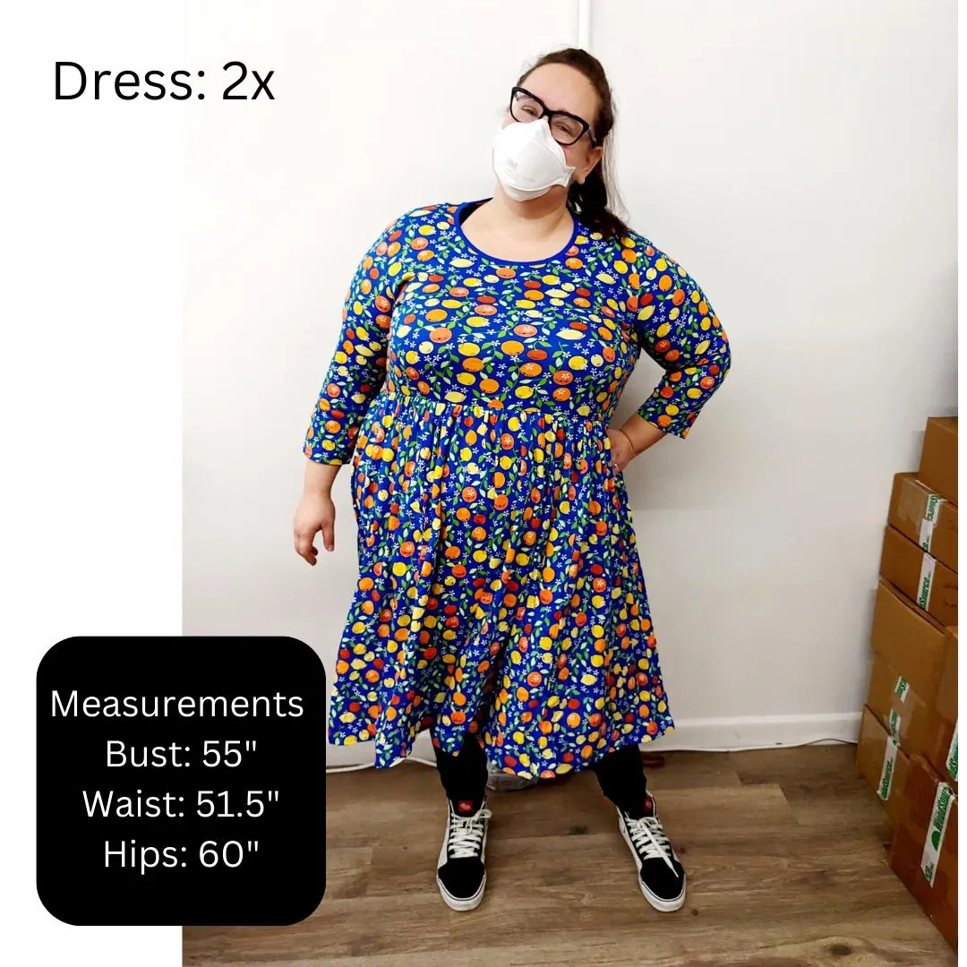 Adult's Autumn Garden - Black Long Sleeve Dress With Gathered Skirt - 1 Left Size 3XL