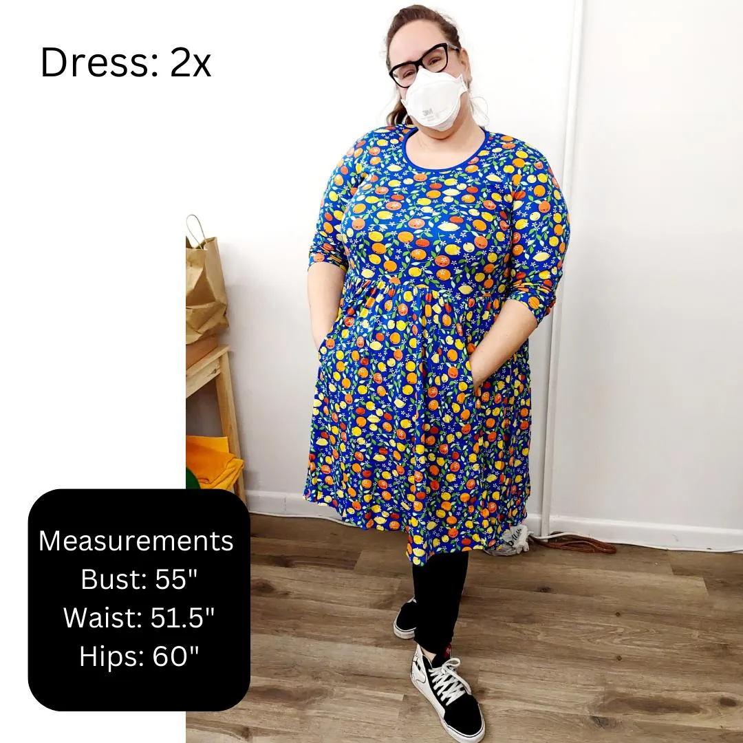 Adult's Autumn Garden - Black Long Sleeve Dress With Gathered Skirt - 1 Left Size 3XL