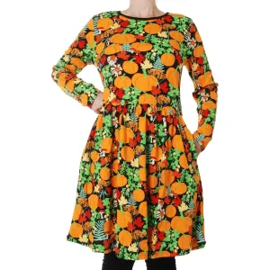 Adult's Autumn Garden - Black Long Sleeve Dress With Gathered Skirt - 1 Left Size 3XL