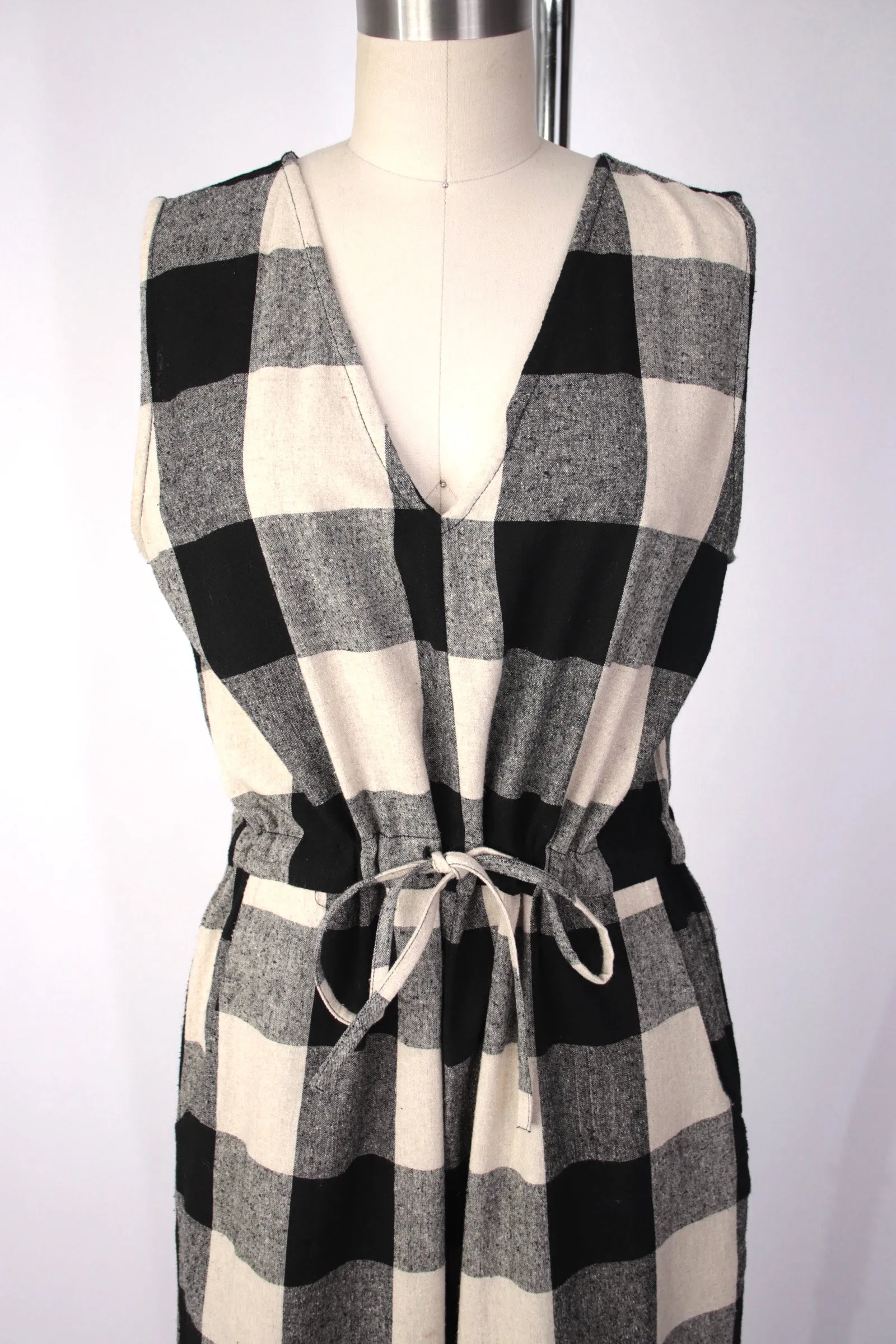 Ali Golden Raw Silk Checkered Jumpsuit