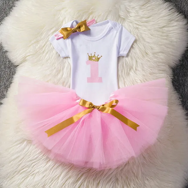Baby Girl Clothes 1st Birthday Cake Smash Outfits Infant Clothing Sets Romper Tutu Skirt Flower Cap Newborn