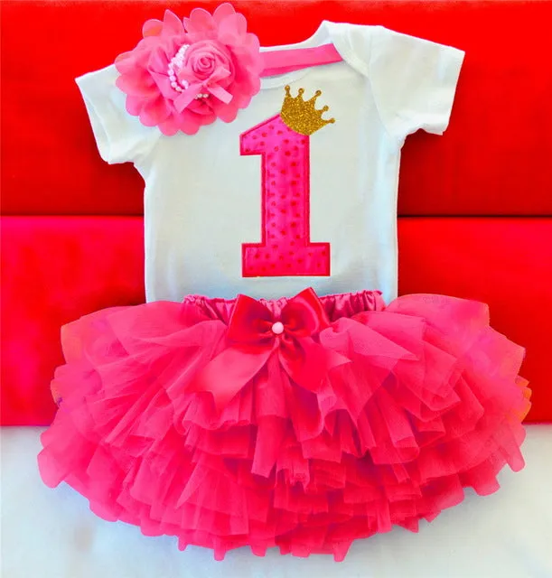 Baby Girl Clothes 1st Birthday Cake Smash Outfits Infant Clothing Sets Romper Tutu Skirt Flower Cap Newborn