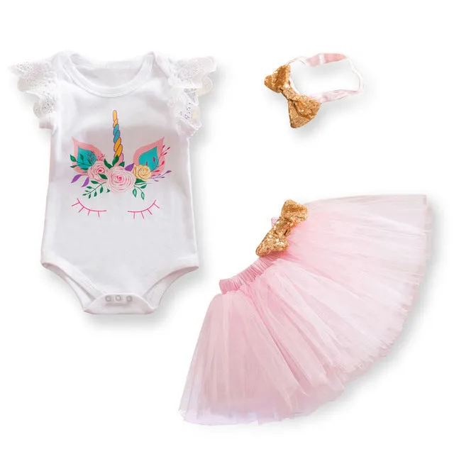 Baby Girl Clothes 1st Birthday Cake Smash Outfits Infant Clothing Sets Romper Tutu Skirt Flower Cap Newborn
