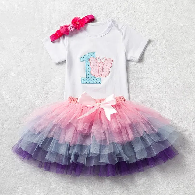 Baby Girl Clothes 1st Birthday Cake Smash Outfits Infant Clothing Sets Romper Tutu Skirt Flower Cap Newborn