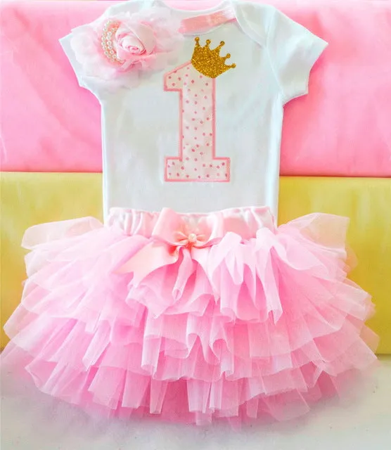 Baby Girl Clothes 1st Birthday Cake Smash Outfits Infant Clothing Sets Romper Tutu Skirt Flower Cap Newborn