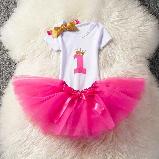 Baby Girl Clothes 1st Birthday Cake Smash Outfits Infant Clothing Sets Romper Tutu Skirt Flower Cap Newborn
