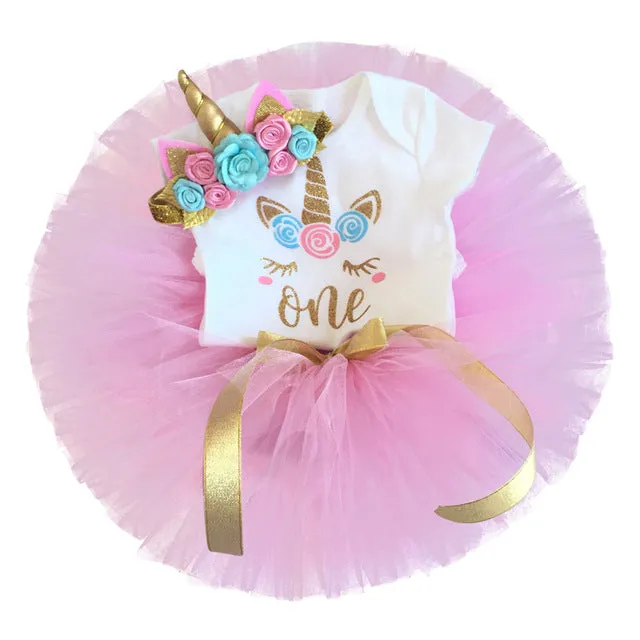 Baby Girl Clothes 1st Birthday Cake Smash Outfits Infant Clothing Sets Romper Tutu Skirt Flower Cap Newborn