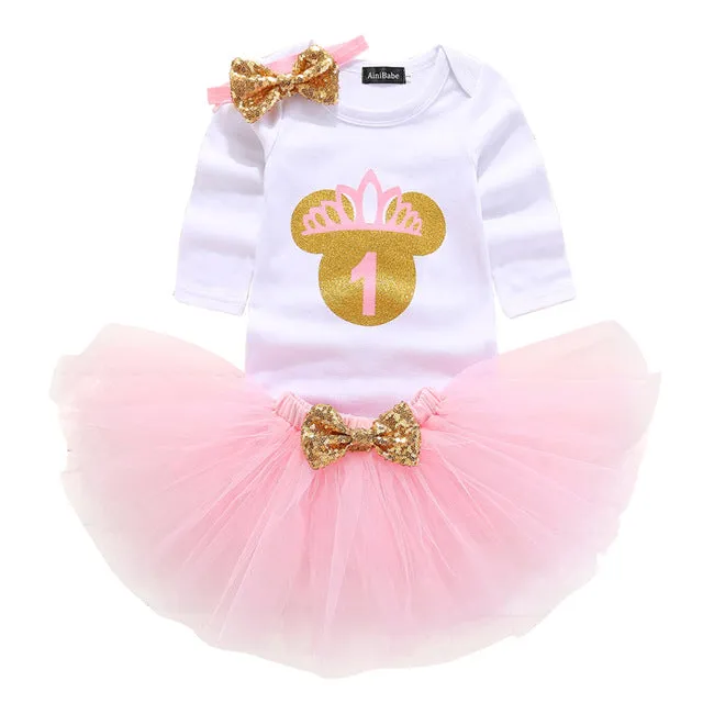 Baby Girl Clothes 1st Birthday Cake Smash Outfits Infant Clothing Sets Romper Tutu Skirt Flower Cap Newborn