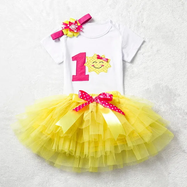 Baby Girl Clothes 1st Birthday Cake Smash Outfits Infant Clothing Sets Romper Tutu Skirt Flower Cap Newborn