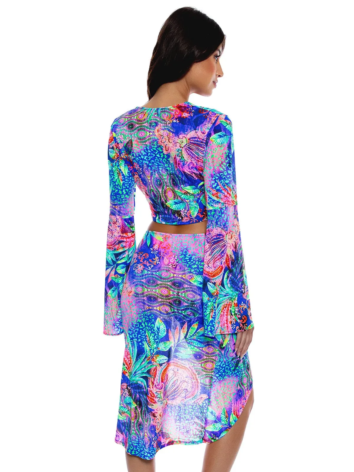 Bell Sleeve Scrunched Crop-Drawstring Tulip Skirt