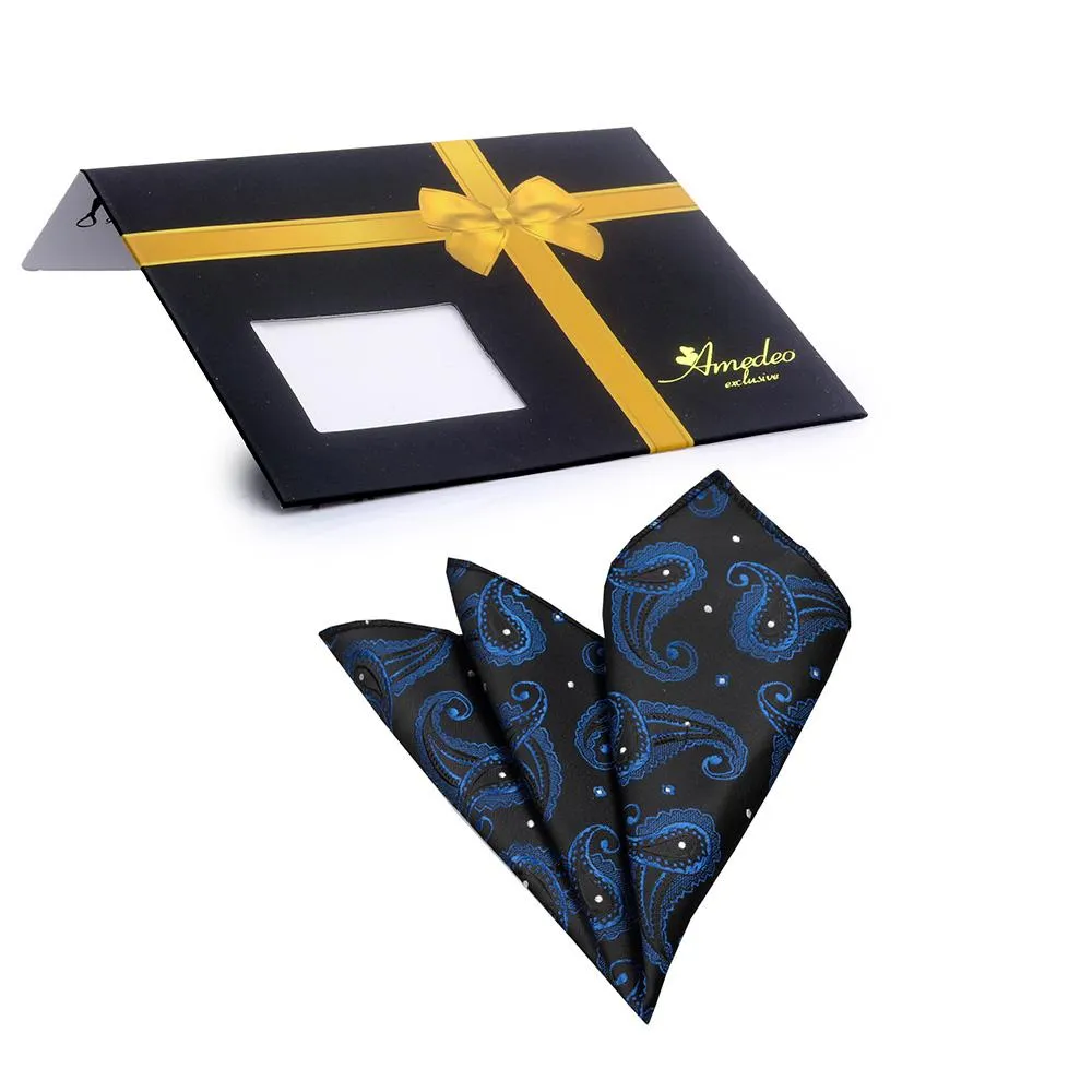 Black & Blue Paisley Mens Pocket Square - Premium Silk Handkerchiefs for Suits