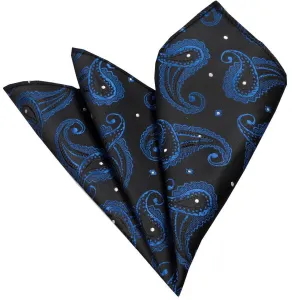 Black & Blue Paisley Mens Pocket Square - Premium Silk Handkerchiefs for Suits