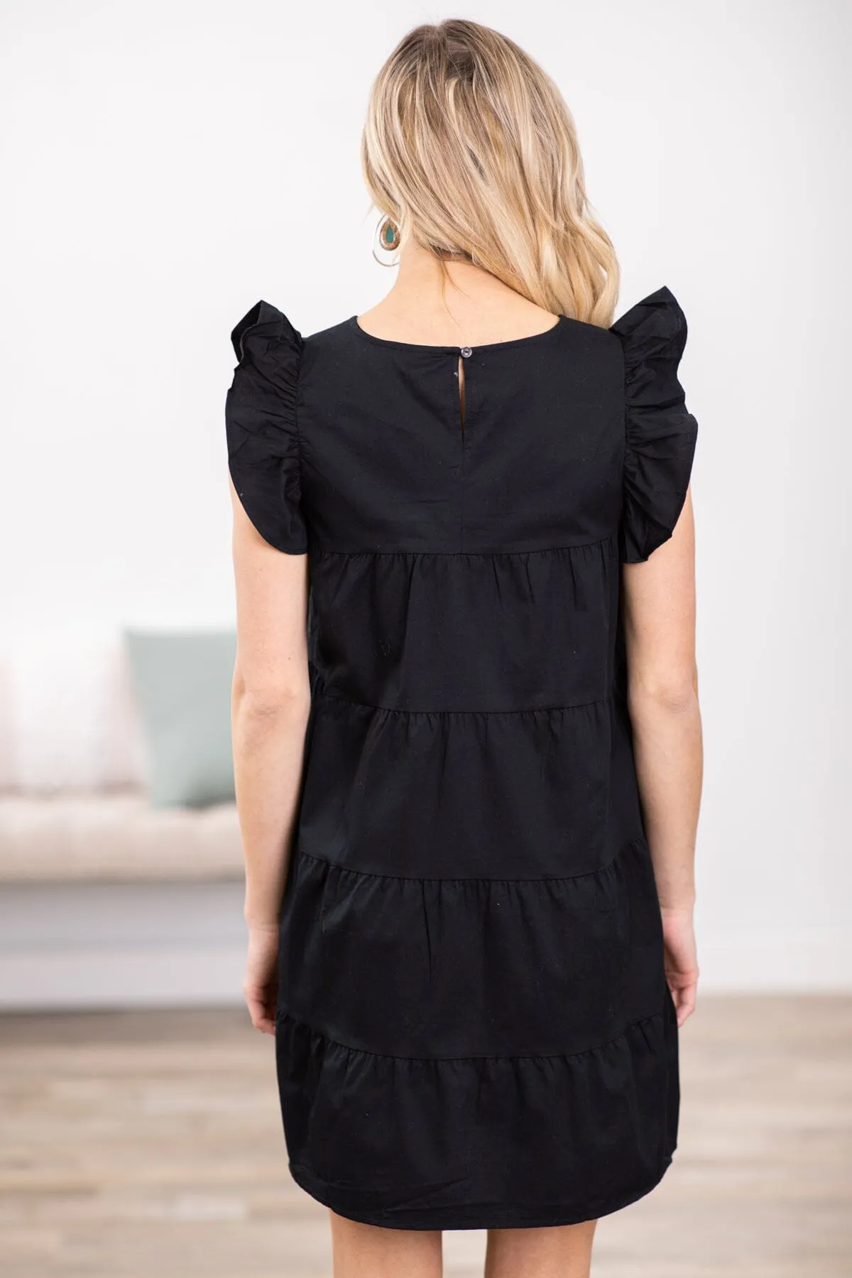 Black Tiered Ruffle Sleeve Dress
