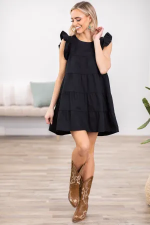 Black Tiered Ruffle Sleeve Dress