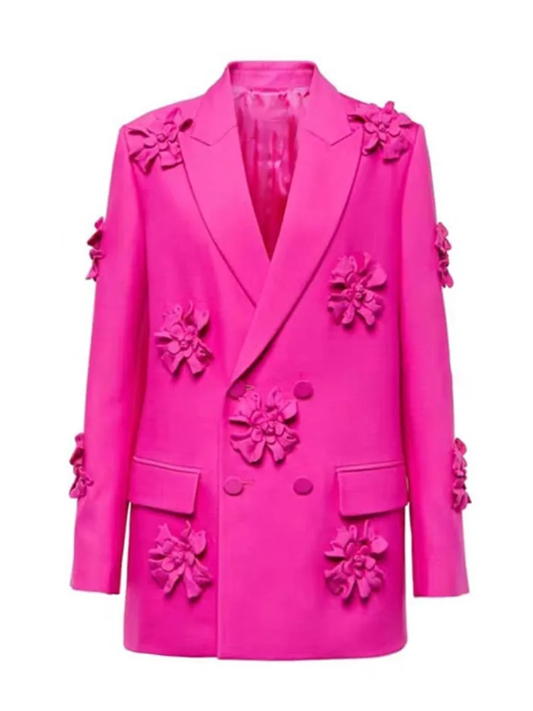 Blazer or Pant Hot Pink Embroidery Flower