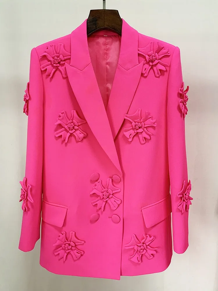 Blazer or Pant Hot Pink Embroidery Flower