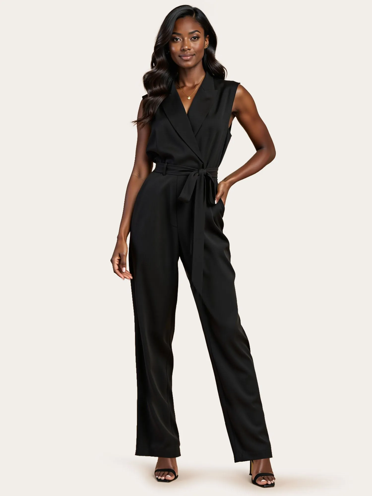 Blazer Tie Waist Jumpsuit