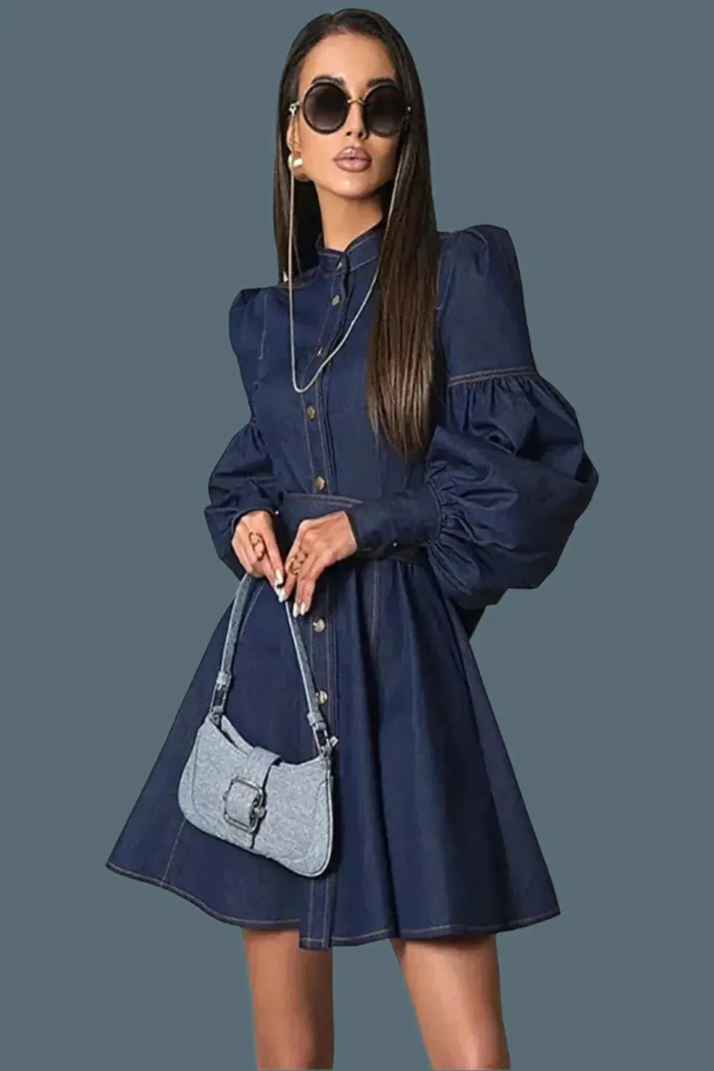 Blue Denim Empire Waist Mini Dress