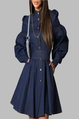 Blue Denim Empire Waist Mini Dress