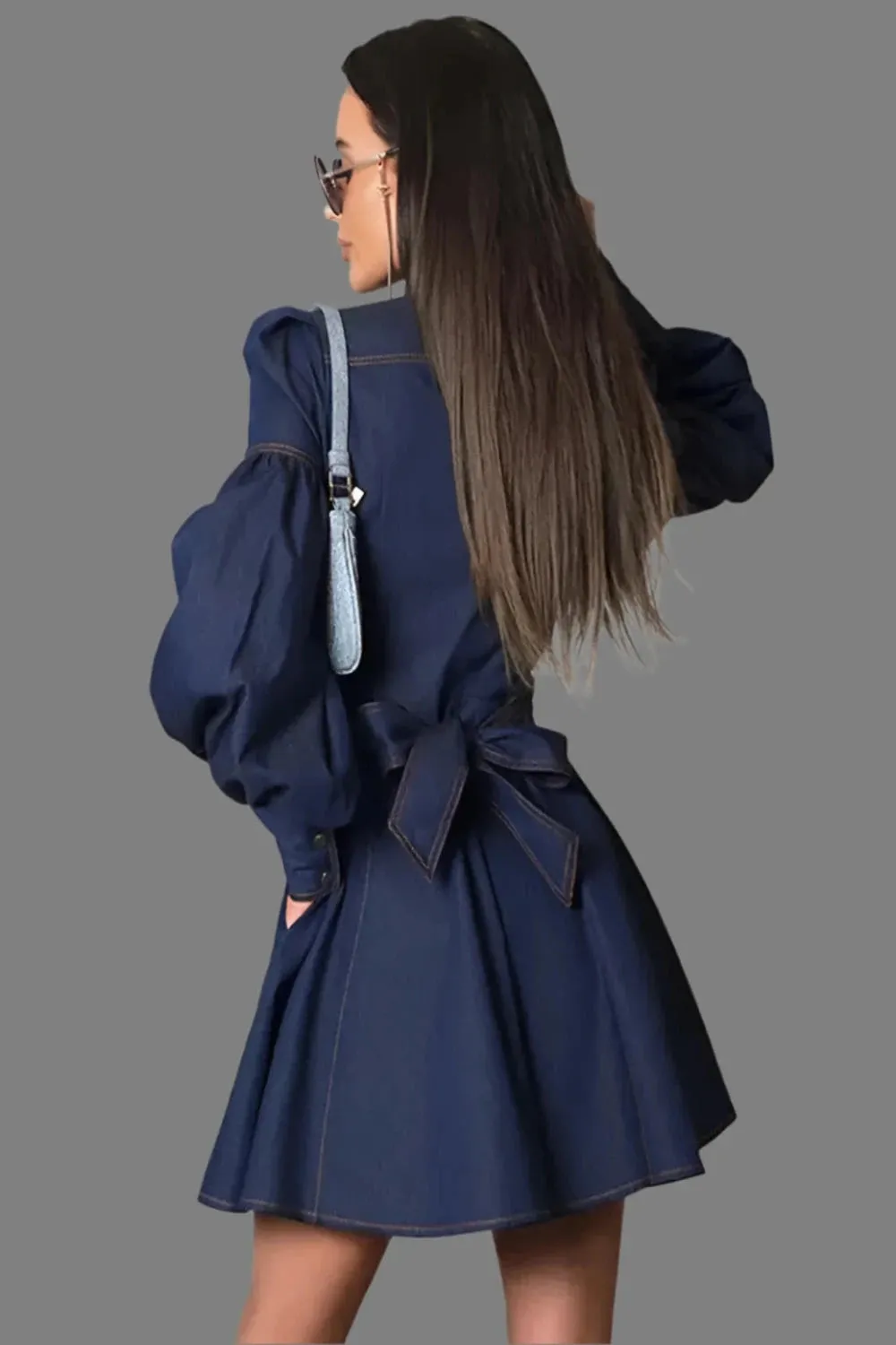 Blue Denim Empire Waist Mini Dress