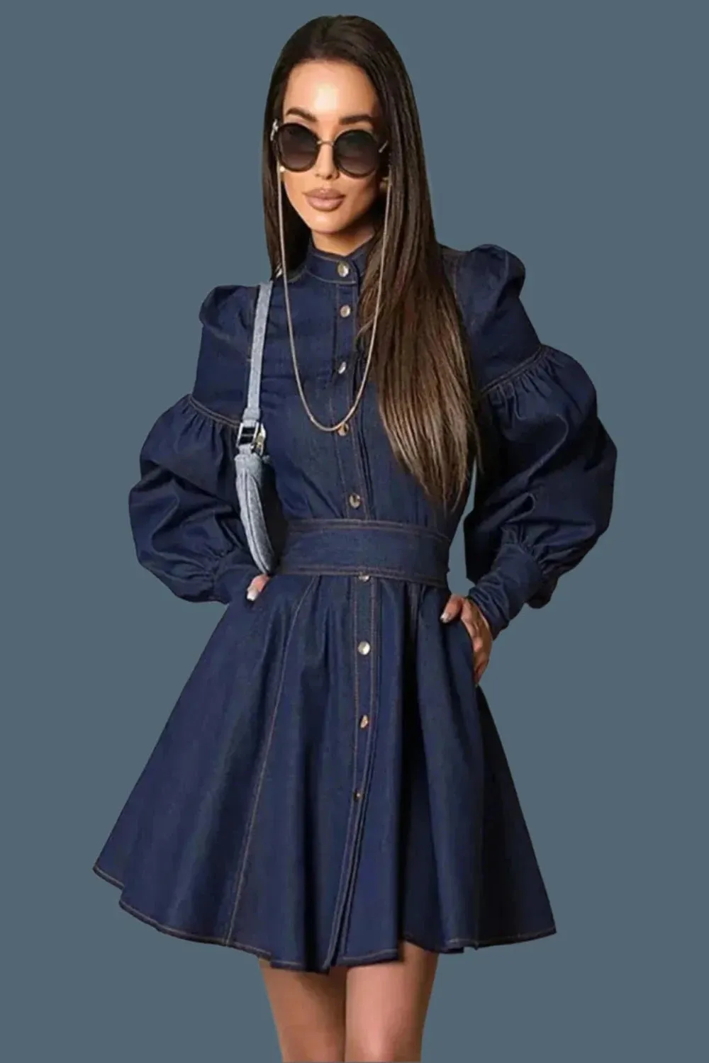 Blue Denim Empire Waist Mini Dress