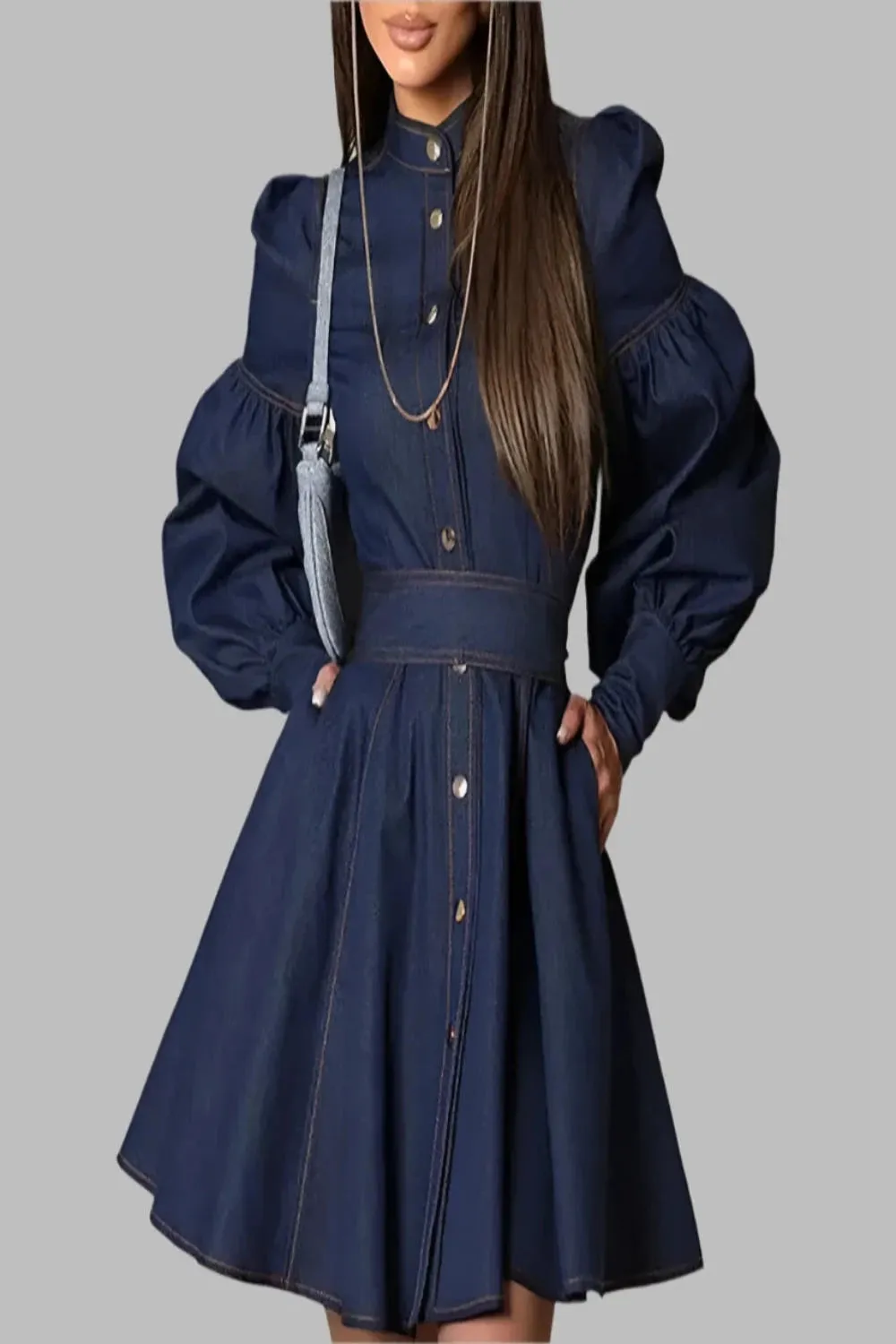 Blue Denim Empire Waist Mini Dress