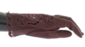 Bordeaux Leather Floral Cutout Gloves